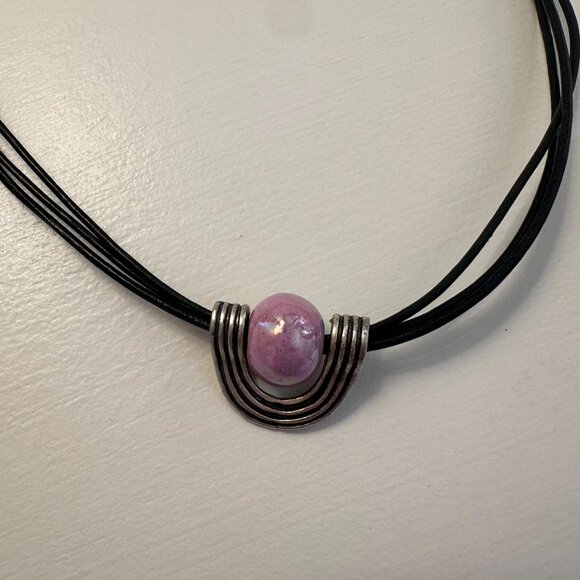 Jewelry - Purple and Silver Stone Black Chord Necklace